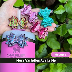 Thick Bow Charms - Stanley Straw Topper - Glitter - Drinkware - Resin Accessories - Chunky Glitter - Fits Stanley Cups!