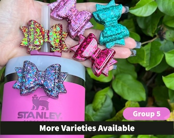 Thick Bow Charms - Stanley Straw Topper - Glitter - Drinkware - Resin Accessories - Chunky Glitter - Fits Stanley Cups!