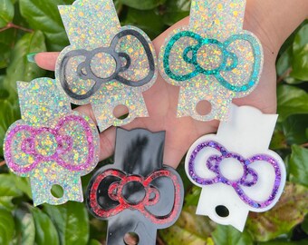 Kitty Bow - Glitter Lid Topper - Stanley Cups - 40 oz only - Epoxy Resin