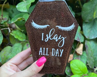 I Slay All Day - Coffin Eyelash Holder - One Pair - Falsies Organizer - Vanity - Trinket Tray - IMPERFECT - Epoxy Resin