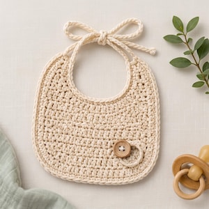 Crochet BabyBib, Textured Tie-Closure Pattern | Cotton Worsted | 8–9" Tall, 7–8" Wide, Beginner PDF