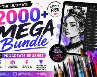 Megabundel 2000+ Procreate-borstels | Ultieme borstelset voor procreate | Schets-, inkt-, aquarel-, manga- en textuurborstels