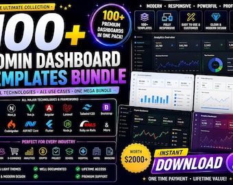 Bundel met 100+ beheerdersdashboardsjablonen | React, Tailwind, Bootstrap, Laravel, Vue, Next.js-beheerderspanelen en UI-kits | Direct downloaden