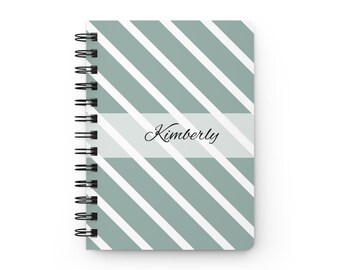 Personalized Striped Notebook | Custom 5x7 Spiral Journal | Green Stripes | Teacher Gift | Writer Notebook | Cute Personalized Stationery
