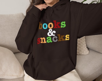 Books and Snacks Hoodie | Cozy Book Lover Sweatshirt |  Reading Hoodie | Unisex Brown Hoodie | Gift for Readers and Writers