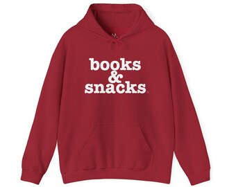 Books and Snacks Hoodie | Cozy Book Lover Sweatshirt |  Reading Hoodie | Unisex Red Hoodie | Gift for Readers and Writers
