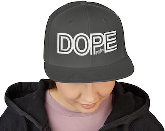 Personalized DOPE Snapback Hat | Custom Name Hat | Unisex Charcoal Gray Streetwear Cap | DOPE Embroidered Hat | Gift for Creatives, Writers
