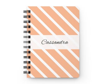 Personalized Striped Spiral Notebook | Custom Striped Name Notebook | 5" x 7" | 150 pages | Orange stripes | White stripes