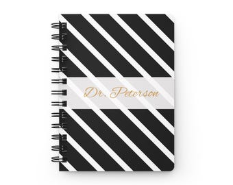 Personalized Striped Notebook | Custom 5x7 Spiral Journal | Black Stripes | Teacher Gift | Writer Notebook | Cute Personalized Stationery