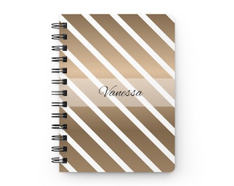 Personalized Striped Notebook | Custom 5x7 Spiral Journal | Gold Stripes | Teacher Gift | Writer Notebook | Cute Personalized Stationery