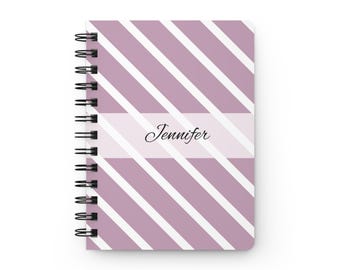 Personalized Striped Notebook | Custom 5x7 Spiral Journal | Purple Stripes | Teacher Gift | Writer Notebook | Cute Personalized Stationery