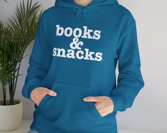 Books and Snacks Hoodie | Cozy Book Lover Sweatshirt |  Reading Hoodie | Unisex Blue Hoodie | Gift for Readers and Writers