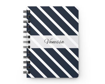 Personalized Striped Notebook | Custom 5x7 Spiral Journal | Blue Stripes | Teacher Gift | Writer Notebook | Cute Personalized Stationery