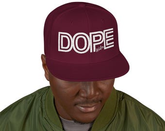Personalized DOPE Snapback Hat | Custom Name Hat | Unisex Burgundy Streetwear Cap | DOPE Embroidered Hat | Gift for Creatives and Writers