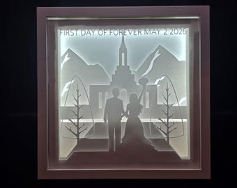 8x8 Personalized LDS Temple Shadow Box Wedding Gift | LED Layered Paper Art