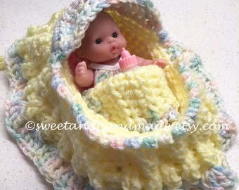 Cradle purse crochet cradle purse with doll blanket pillow and baby bottle girls purse with doll  bassinet purse