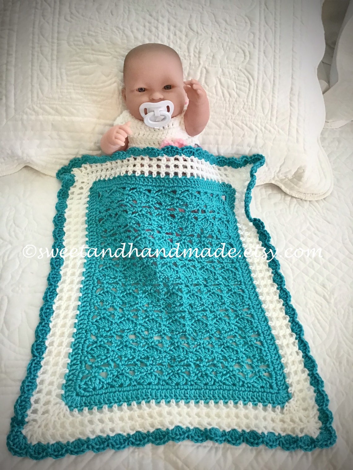 Doll Blanket Crochet Doll Blanket Teal White Doll Blanket Doll Etsy