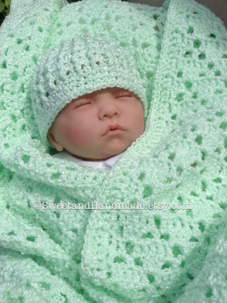 So cute crochet baby afghan and hat set receiving blanket and hat baby