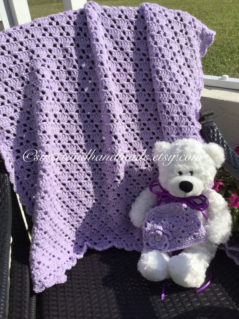 crochet baby afghan light lavender blanket and hat pink baby afghan baby shower gift bring baby home set
