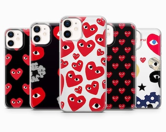 CDG Hearts Phone Case Streetwear Aesthetic Cover for iPhone 17, 16Pro, 15, 14, 13, Samsung S26, S25, S24, S23, A16, A56, Pixel 10, 9Pro