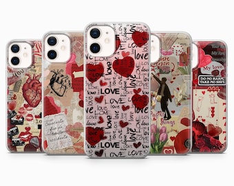 Love Collage Phone Case Red Heart Aesthetic Cover for iPhone 17, 16Pro, 15, 14, 13, Samsung S26, S25, S24, S23, A16, A56, Pixel 10, 9Pro