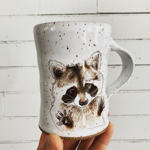 Wheelthrown raccoon mug cup