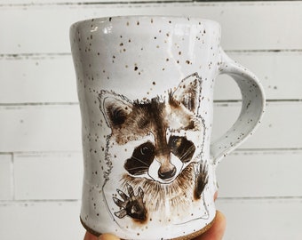 Wheelthrown raccoon mug cup