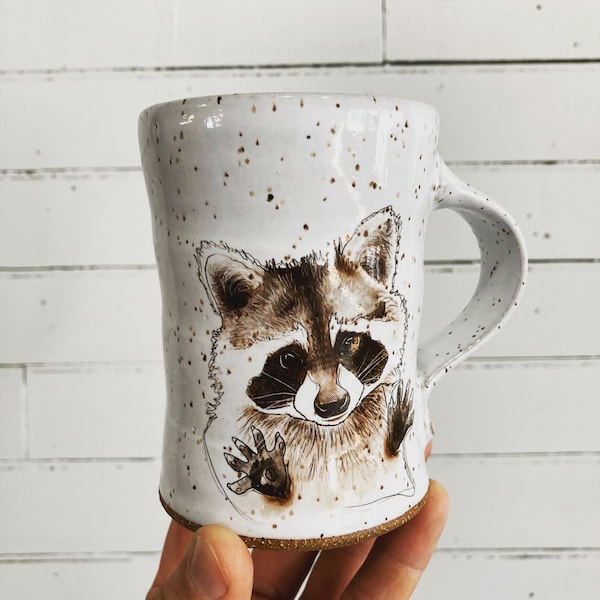 Wheelthrown raccoon mug cup