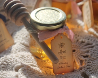 Mini faveur de miel avec louche en bois-étiquette volante personnalisée ou étiquette disponible-faveur de miel