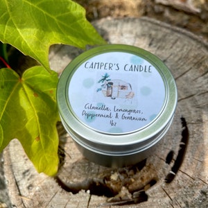 Camper Candle, Citronella Candle, Stop Bugging Me, Wood Wick Candle Tin, Vermont Travel Candle