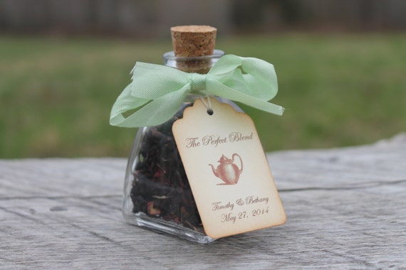 Organic Tea Favor -Organic Tea in Recycled Bottle with Vintage Seam Ribbons- The Perfect Blend-Belle Savon Vermont Il_570xn