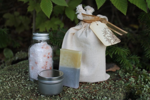Winter Care Gift Set-Winter Frost Soap-Eucalyptus Candle-Winter Frost Bath Soak-Tea-Belle Savon Vermont Il_570xn