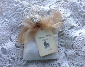 Tea Party Favor-Two Organic Teas in a Muslin Bag with Ribbons-Wedding-Bridal Shower-Baby Shower-Belle Savon Vermont