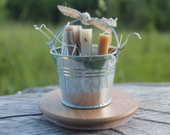 Tin Pail of Soap Favor- Wedding- Bridal-Baby-Showers-Burlap and Lace-Rustic-Country- Belle Savon Vermont