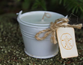 Beach Pail Candle Wedding-Shower Favor Candle 2oz White Metal Pail- Belle Savon Vermont