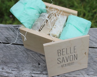 Belle Savon Vermont Artisan Soap Gift Set in VT Wooden Box- Belle Savon Vermont