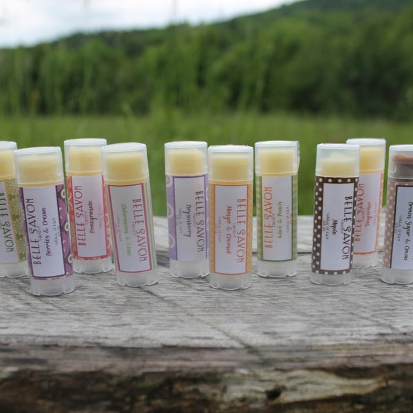 All Natural Lip Balm-Favors-Gifts-Maple,Boysenberry, Chai, Pumpkin,Pomegranate-Belle Savon Vermont