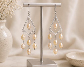Sterling Silver Baroque Pearl Chandelier Earrings