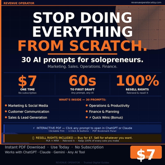 AI Small Business Prompts | 30 Interactive ChatGPT/Claude Prompts for Solopreneurs (PLR MRR)