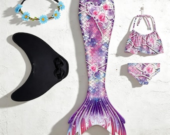 Mermaid Bathing Suit, Girls Swimmable Mermaid Tail Bikini Set,Birthday Party Swimwear Gift for Toddler Little Girl