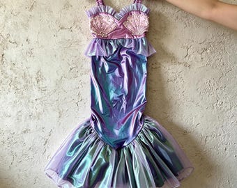 Iridescent Mermaid Fishtail Princess Dress ,Shimmer Scale Gown Under Sea Birthday Party Costume