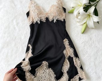 Slit Slip Dress Lingerie Gift, Corset Silhouette Sleepwear,Present Love,Floral Lace Babydoll Set,Soft Underwear Nightdress
