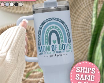 Mom of Boys Tumbler Personalized Mom of Boys 40oz Tumbler with Handle Custom Mom of Boys Gift for Mom of Boys Cup Mom of Boys Travel Mug