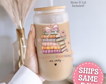 Personalized Book Lover Glass Cup Custom Book Lover Cup Book Lover Gifts for Book Lover Coffee Cup Book Lover Glass Tumbler Book Glass Can