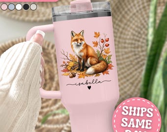 Fox Tumbler Personalized Fox 40oz Tumbler with Handle Custom Fox Gifts for Women Fox Lover Gift Fox Cup for Fox Travel Mug Fox 40 oz Tumbler
