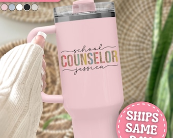 School Counselor Tumbler Personalized School Counselor 40oz Tumbler with Handle Custom School Counselor Gifts for School Counselor Cup 40 oz