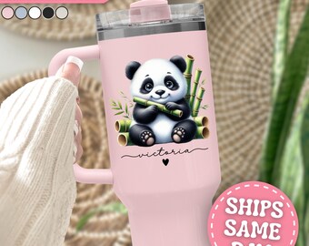 Panda Tumbler Personalized Panda 40oz Tumbler with Handle Custom Panda Gifts for Girls Panda Cup Panda Travel Mug Panda Lover Gift 40 oz