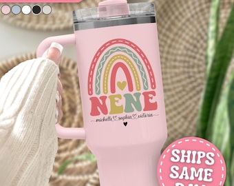 Nene Tumbler Personalized Nene 40oz Tumbler with Handle Custom Nene Gifts for Nene Cup with Grandkids Names Nene Travel Mug Nene Travel Cup