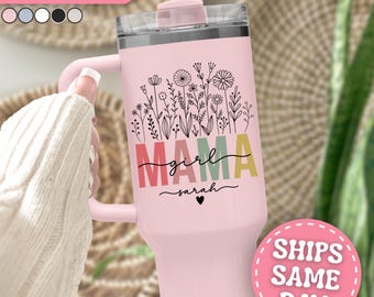 Girl Mama Tumbler Personalized Girl Mama 40oz Tumbler with Handle Custom Girl Mama Gift for Girl Mama Cup Girl Mama Travel Mug 40 oz