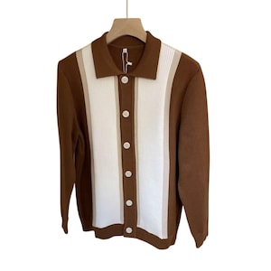 Gestreept gebreid herenpolovest, vintage-stijl sweaterjack met knopen